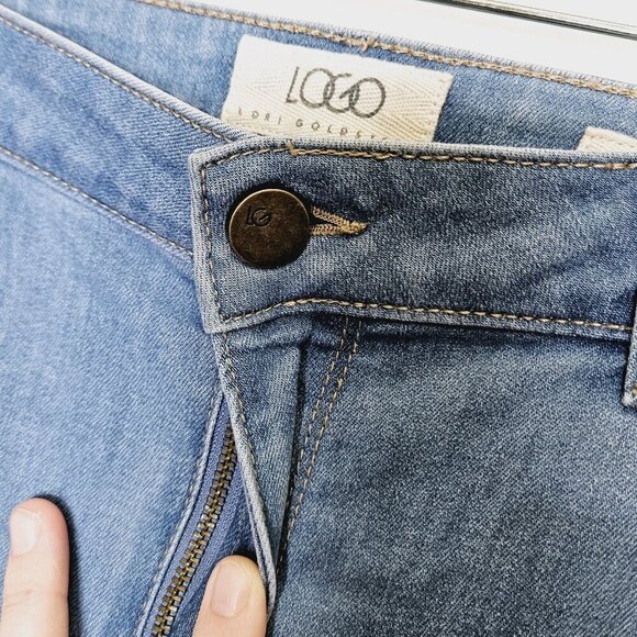 Lori Goldstein Womens Mid Rise Straight Leg Jeans Cropped 12 Lace Hem Blue Denim - Picture 3 of 13